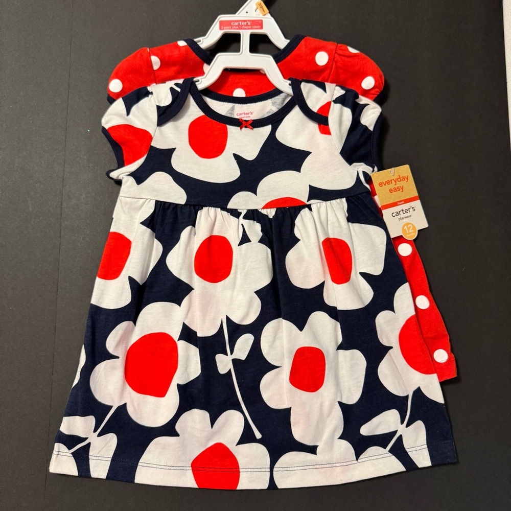 NWT Carter's Dress Set - Floral & Polka Dot Dresses, 9 months NEW